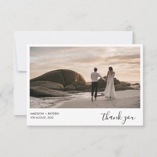 Simple Dusty Blue Landscape Photo wedding Thank You Card