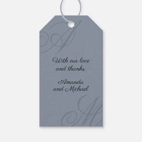 Simple Dusty Blue Minimal Elegant Monogram Wedding Gift Tags