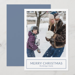 Simple Dusty Blue Minimalist Photo Christmas Holiday Card