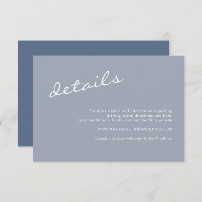 Simple Dusty Blue Minimalist Wedding Details Enclosure Card (Front/Back)