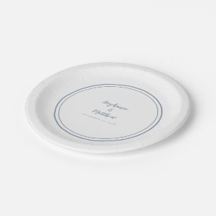 Simple Dusty Blue Modern Bride & Groom Wedding Paper Plates