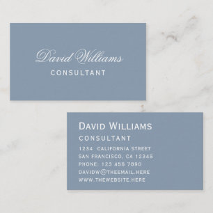 Simple Dusty Blue Modern Color White Script Business Card