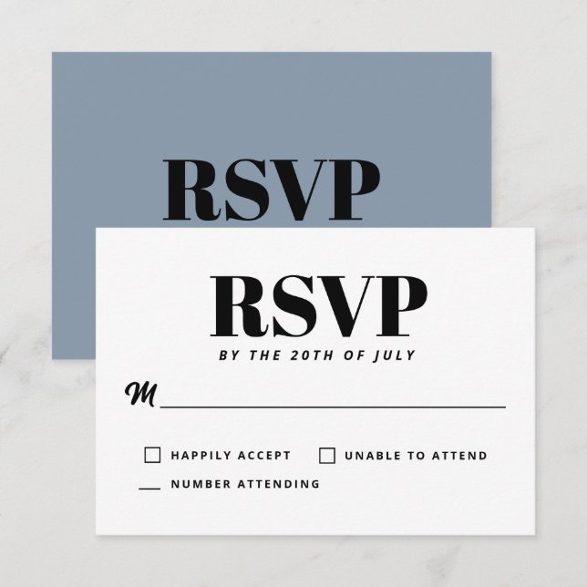 Simple Dusty Blue Modern Minimalist RSVP Card (Front/Back)