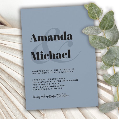 Simple Dusty Blue Modern Minimalist Wedding Invitation