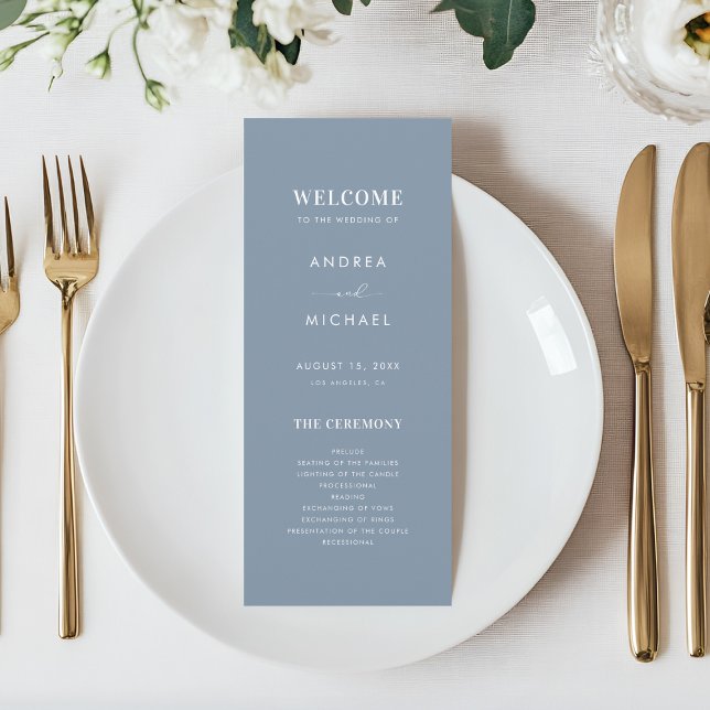 Simple Dusty Blue Modern Minimalist Wedding Program (Creator Uploaded)