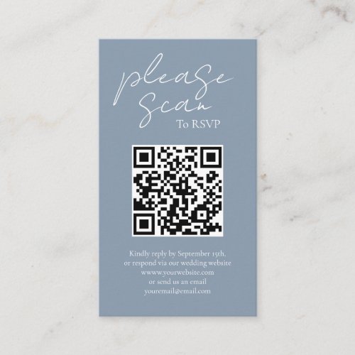 Simple Dusty Blue Modern QR Code Wedding RSVP Enclosure Card