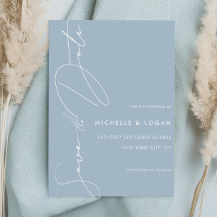 Simple Dusty Blue Modern Script Wedding Save The Date