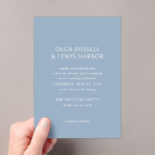 Simple Dusty Blue Modern Wedding Acrylic Invitations