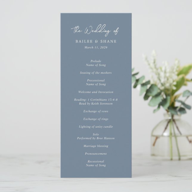 Simple Dusty Blue Modern Wedding Program (Standing Front)