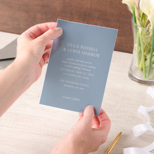 Simple Dusty Blue Modern Wedding Vellum Invitations