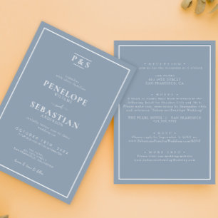 Simple Dusty Blue Monogram All In One Wedding  Invitation