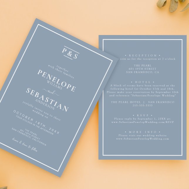  Simple Dusty Blue Monogram All In One Wedding  Invitation (Creator Uploaded)