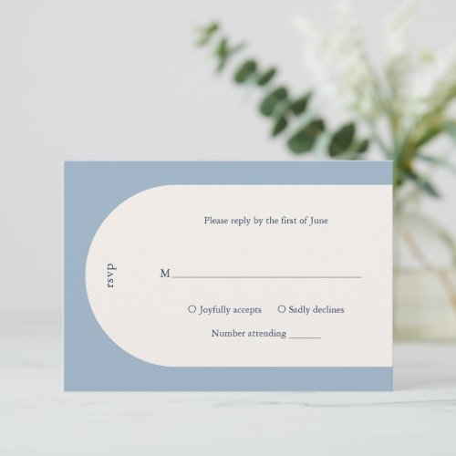 Simple Dusty Blue Monogram Arch Modern Wedding RSVP Card