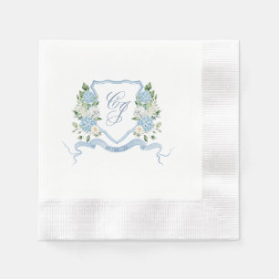 Simple Dusty Blue Monogram Crest Wedding Napkins