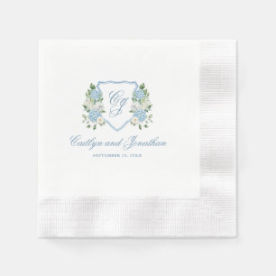 Simple Dusty Blue Monogram Crest Wedding Napkins