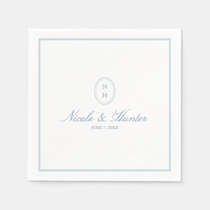 Simple Dusty Blue Monogram Crest Wedding Napkins
