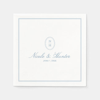 Simple Dusty Blue Monogram Crest Wedding Napkins