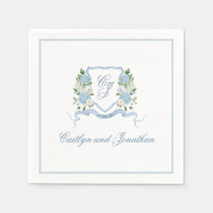 Simple Dusty Blue Monogram Crest Wedding Napkins
