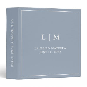 Simple Dusty Blue Monogram Elegant Wedding 3 Ring Binder