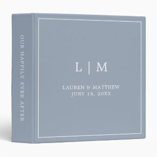 Simple Dusty Blue Monogram Elegant Wedding 3 Ring Binder
