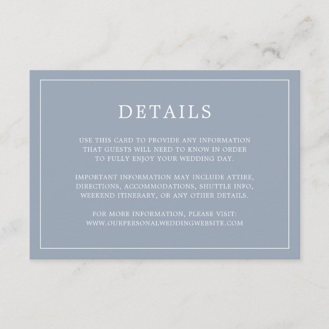 Simple Dusty Blue Monogram Elegant Wedding Enclosure Card (Front)