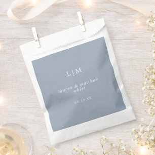Simple Dusty Blue Monogram Elegant Wedding Favor Bag