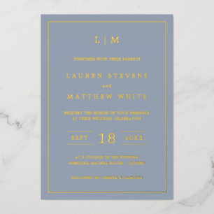 Simple Dusty Blue Monogram Elegant Wedding Foil Invitation