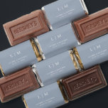 Simple Dusty Blue Monogram Elegant Wedding Hershey's Miniatures<br><div class="desc">Simple wedding favor Hershey's Miniature candy featuring a modern yet elegant design with your two letter monogram along with your names and date in white over a dusty blue background. The back has your personalized message. The font and background colors may be changed to any colors you wish by clicking...</div>