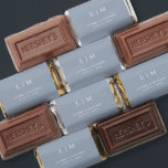 Simple Dusty Blue Monogram Elegant Wedding Hershey's Miniatures<br><div class="desc">Simple wedding favor Hershey's Miniature candy featuring a modern yet elegant design with your two letter monogram along with your names and date in white over a dusty blue background. The back has your personalized message. The font and background colors may be changed to any colors you wish by clicking...</div>