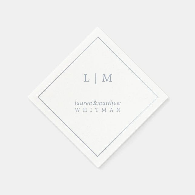 Simple Dusty Blue Monogram Elegant Wedding Napkins (Corner)
