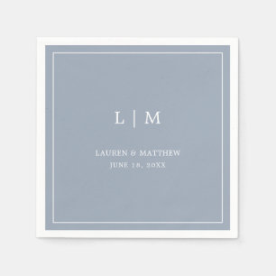 Simple Dusty Blue Monogram Elegant Wedding Napkins