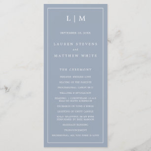 Simple Dusty Blue Monogram Elegant Wedding Program
