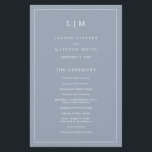 Simple Dusty Blue Monogram Elegant Wedding Program<br><div class="desc">Simple Wedding Program featuring a modern yet elegant design with your two letter monogram at the top and your details surrounded by a thin border. All text is in white over a dusty blue background and may be changed in the design editing tool. The front has your order of ceremony...</div>