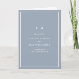 Simple Dusty Blue Monogram Elegant Wedding Program