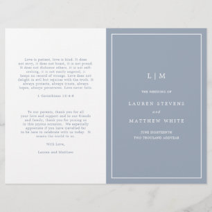 Simple Dusty Blue Monogram Elegant Wedding Program