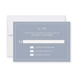 Simple Dusty Blue Monogram Elegant Wedding RSVP Card