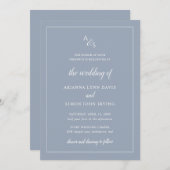 Simple Dusty Blue Monogram Formal Elegant Wedding Invitation (Front/Back)