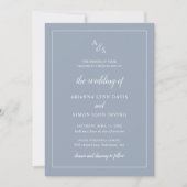 Simple Dusty Blue Monogram Formal Elegant Wedding Invitation (Front)
