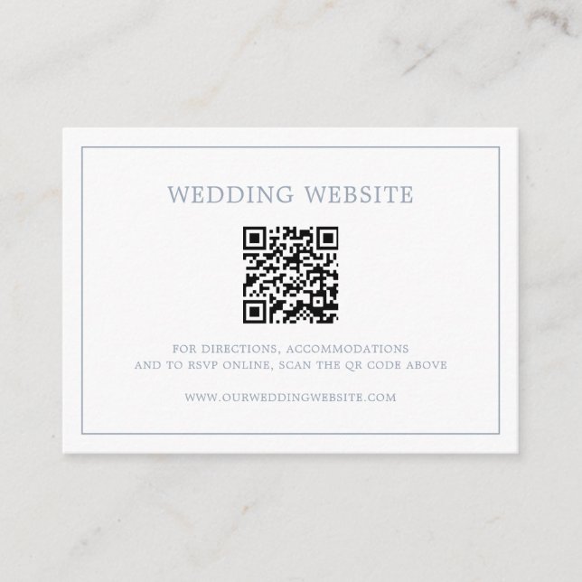Simple Dusty Blue Monogram QR Code Elegant Wedding Enclosure Card (Front)