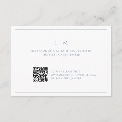 Simple Dusty Blue Monogram QR Code Elegant Wedding