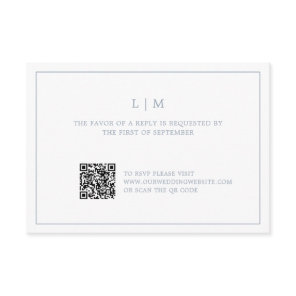Simple Dusty Blue Monogram QR Code Elegant Wedding RSVP Card
