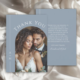 Simple Dusty Blue Monogram Wedding Photo Thank You
