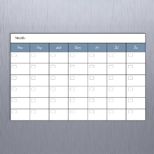 Simple Dusty Blue Monthly Calendar Magnetic Dry Erase Sheet