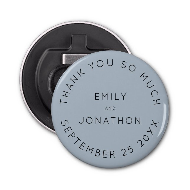 Simple Dusty Blue Names Date Text Custom Favor Bottle Opener (Front)