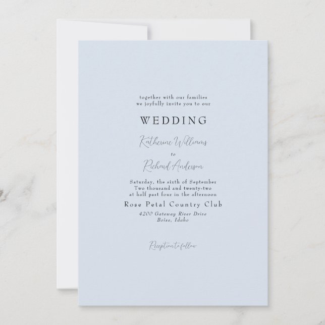 Simple Dusty Blue No Parents Wedding  Invitation (Front)