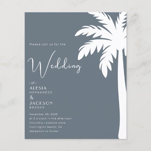 Simple Dusty Blue Palm Budget Wedding Invitation