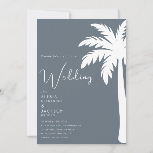 Simple Dusty Blue Palm Destination Wedding  Invitation