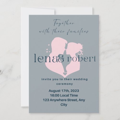 Simple Dusty Blue permanent silhouette Wedding Invitation