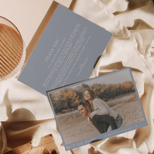 Simple Dusty Blue Photo Best Day Ever Wedding Thank You Card