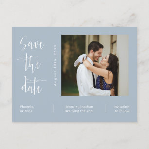 Simple Dusty Blue Photo QR Code Save The Date Postcard